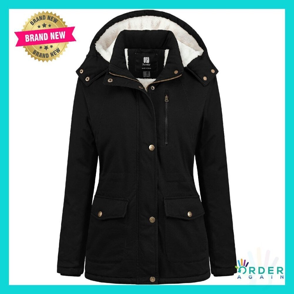Winter Military Jacket Thick Sherpa Lined Parka Removable Hood Oversized Chic
